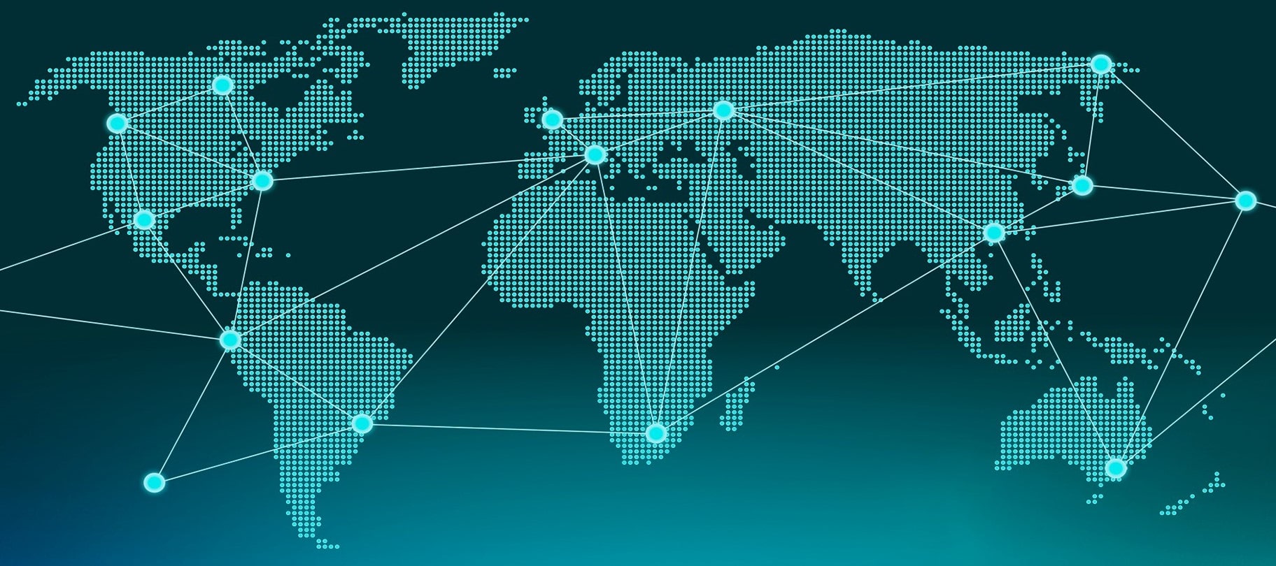 Carte du monde avec différents points de connexion